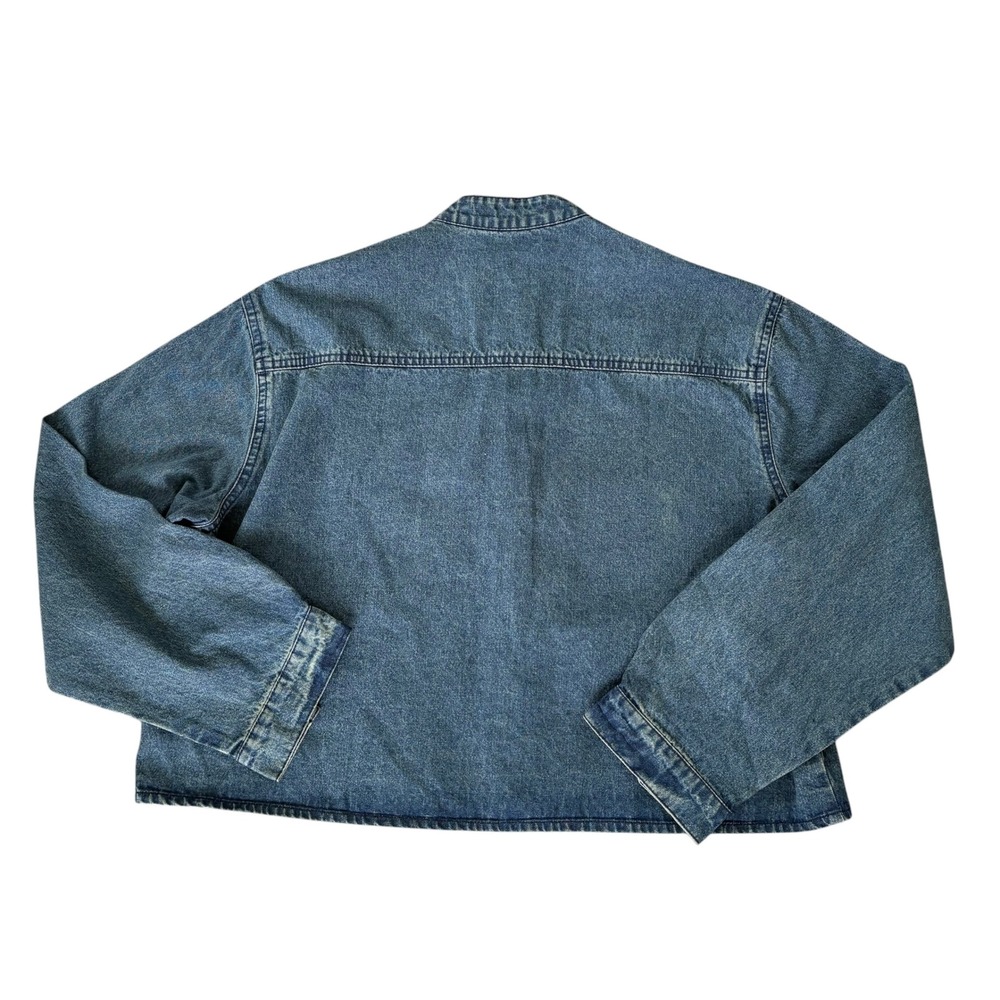 Vintage Style Cropped Boxy Denim Jacket Blue Band Collar L Streetwear Minimalist - Picture 7 of 11